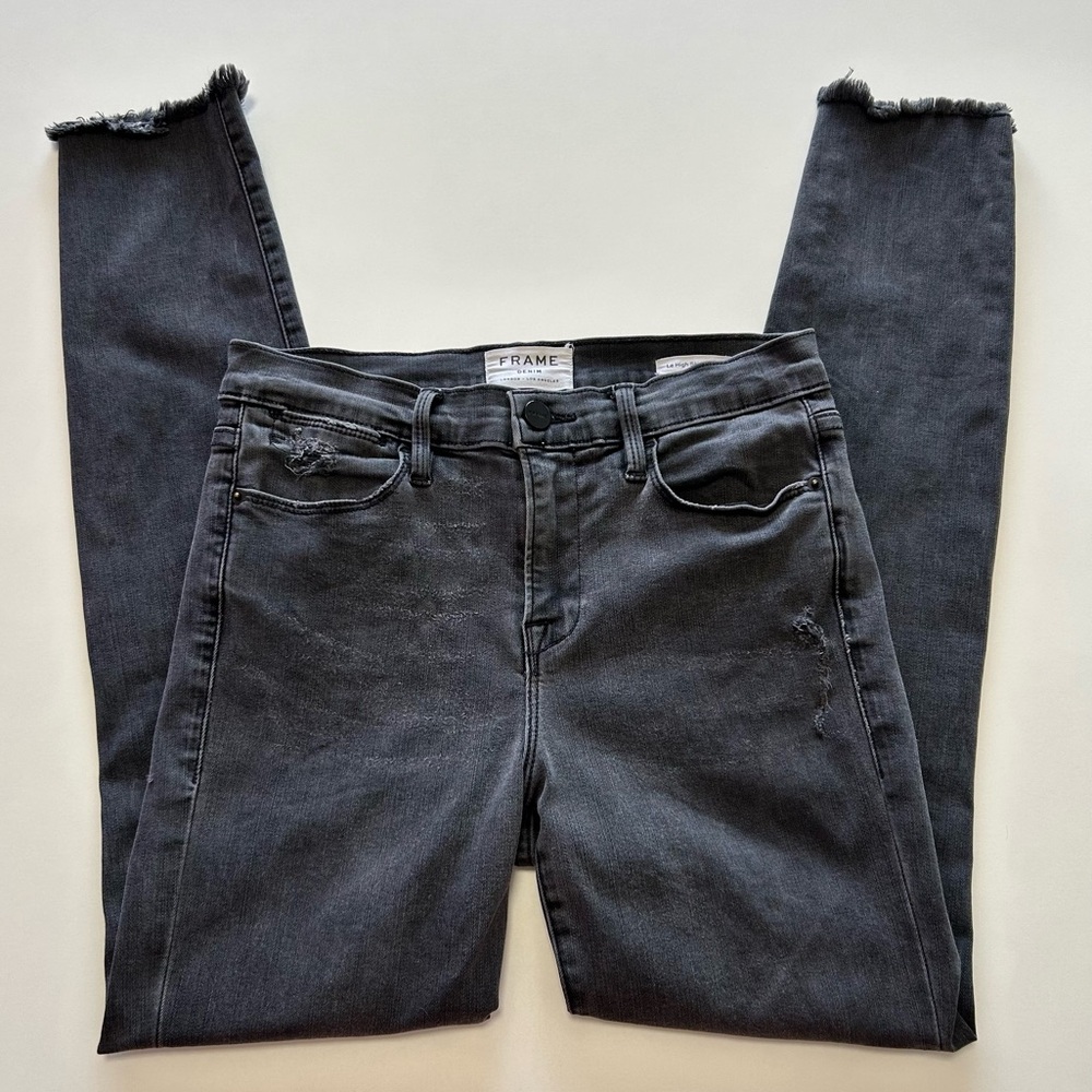 Frame Denim Le High Skinny Crop Distressed Jeans
